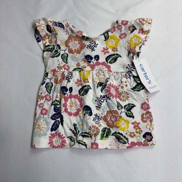 Carter's Floral Flowy Top & Shorts Set Baby Girl Size 9 Months Navy White Pink - Picture 2 of 8